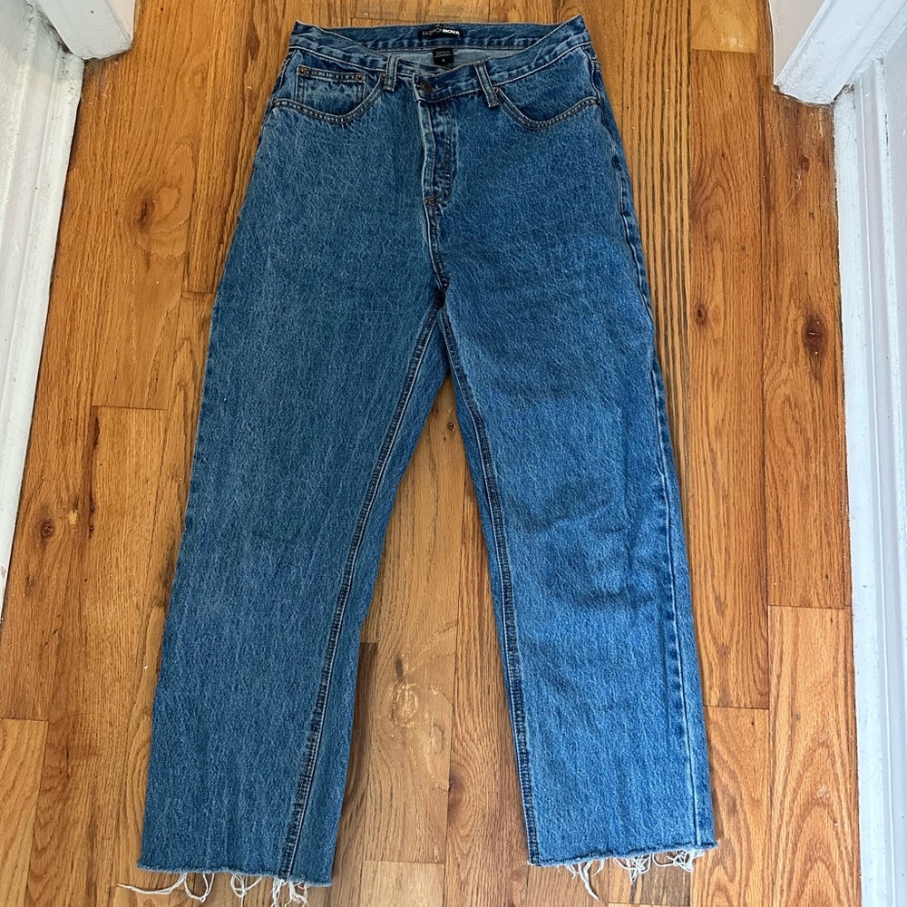 Criss Cross Waist Raw Hem Jeans